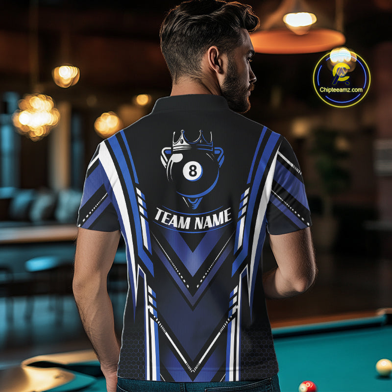 Black & Blue Crown 8 Ball Pool Men Billiard Polo & 1/4-Zip Shirt Personalized Billiard Gifts NYN2390
