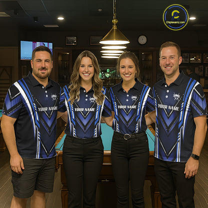Black & Blue Crown 8 Ball Pool Men Billiard Polo & 1/4-Zip Shirt Personalized Billiard Gifts NYN2390