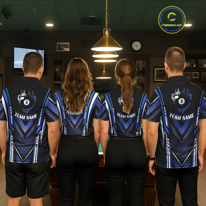 Black & Blue Crown 8 Ball Pool Men Billiard Polo & 1/4-Zip Shirt Personalized Billiard Gifts NYN2390