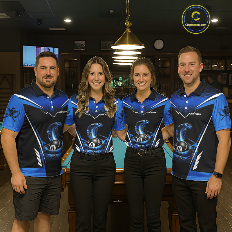Cobra Balls Billiard Polo & 1/4-Zip Shirt For Men Custom 8 Ball Pool Billiard Attire|Blue NYN2393