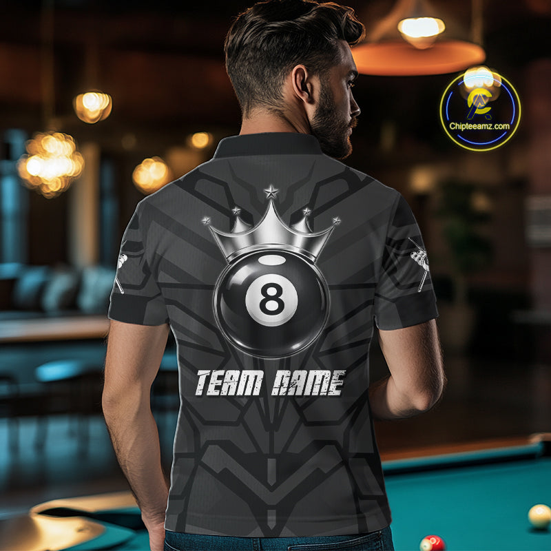Black And Silver Crown 8 Ball Pool Shirts Custom Men Billiards Balls Polo & Quarter-Zip Attire NYN2397