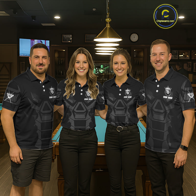 Black And Silver Crown 8 Ball Pool Shirts Custom Men Billiards Balls Polo & Quarter-Zip Attire NYN2397