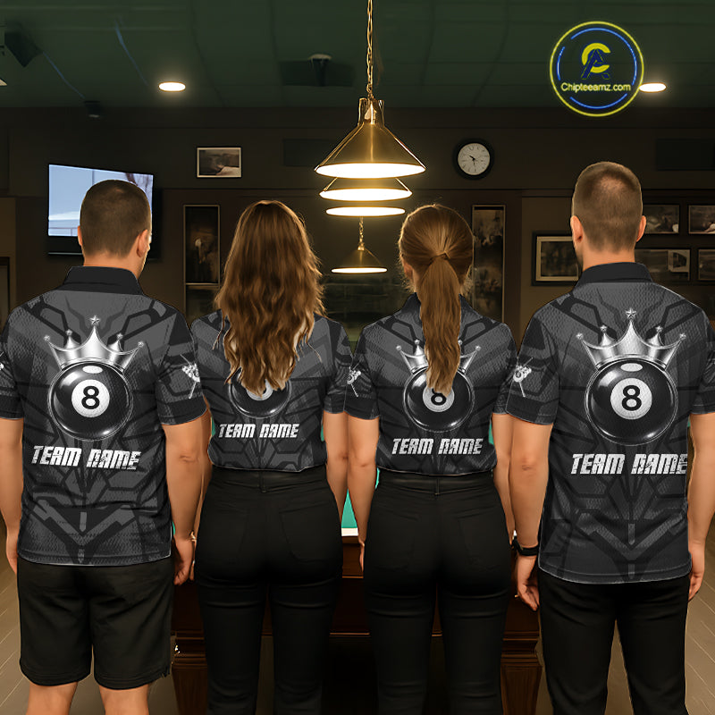 Black And Silver Crown 8 Ball Pool Shirts Custom Men Billiards Balls Polo & Quarter-Zip Attire NYN2397