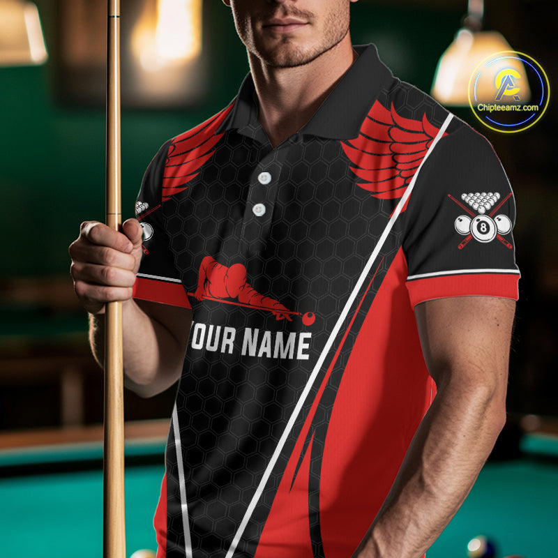 Red Wings 8 Ball Pool Team Shirts Men's Billiard Polo & 1/4-Zip Personalized Billiard Gifts NYN2399