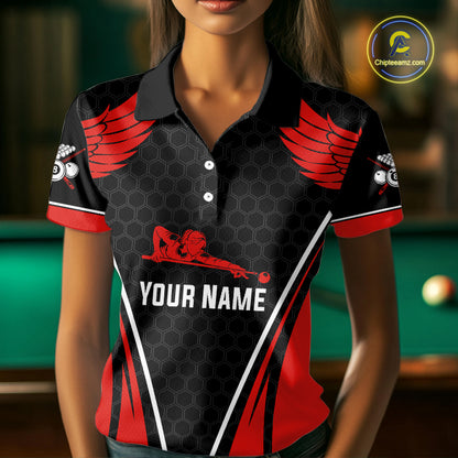Red Wings 8 Ball Pool Team Shirts Women's Billiard Polo & 1/4-Zip Personalized Billiard Gifts NYN2399