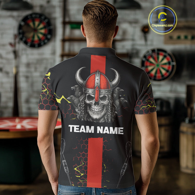 Red Horned Warrior Skull Men's Dart Shirt - Personalized Name For Darts Jersey NYN0445
