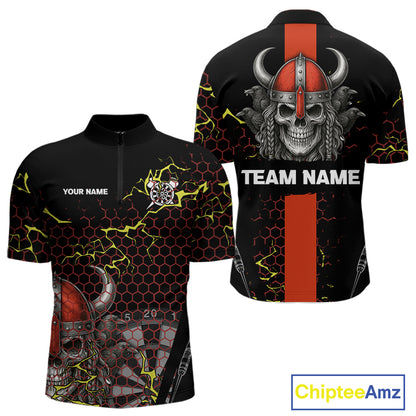 Red Horned Warrior Skull Men's Dart Shirt - Personalized Name For Darts Jersey NYN0445
