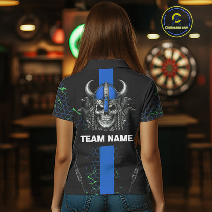 Blue Horned Warrior Skull Women's Dart Shirt - Personalized Name For Darts Jersey NYN0446