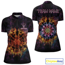 Load image into Gallery viewer, Colorful Flame Dartboard Custom Quarter-Zip Darts Shirt For Women - Darts Team Jersey NYN0699