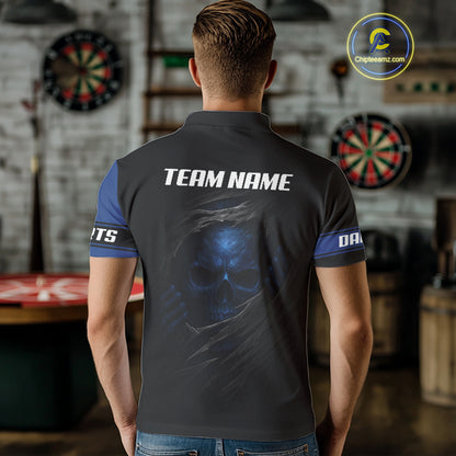 Blue Skeleton & Dartboard Custom Polo Darts Shirt For Men - Darts Team Jersey NYN0701