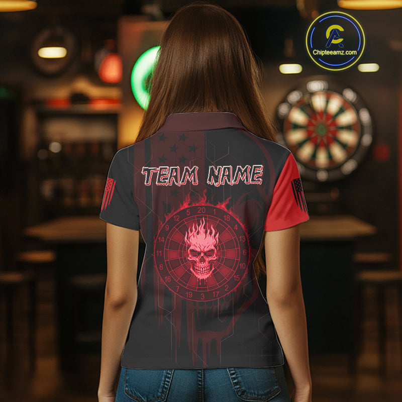 Custom Darts Team Polo Shirt For Women Red Flame Dartboard  - Darts  Jersey NYN0702