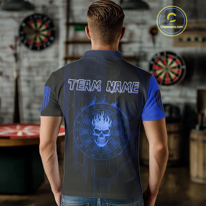 Custom Darts Team Polo Shirt For Men Blue Flame Dartboard - Darts Jersey NYN0704