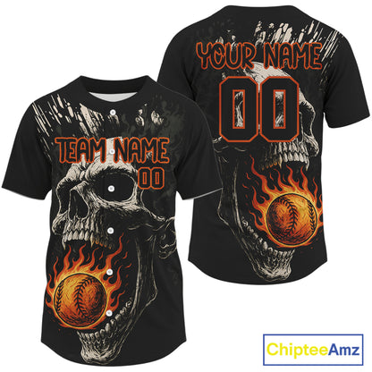 Custom Black Grunge Fire Flames Baseball Ball Shirt For Men Horror Baseball Jerseys NYN1572