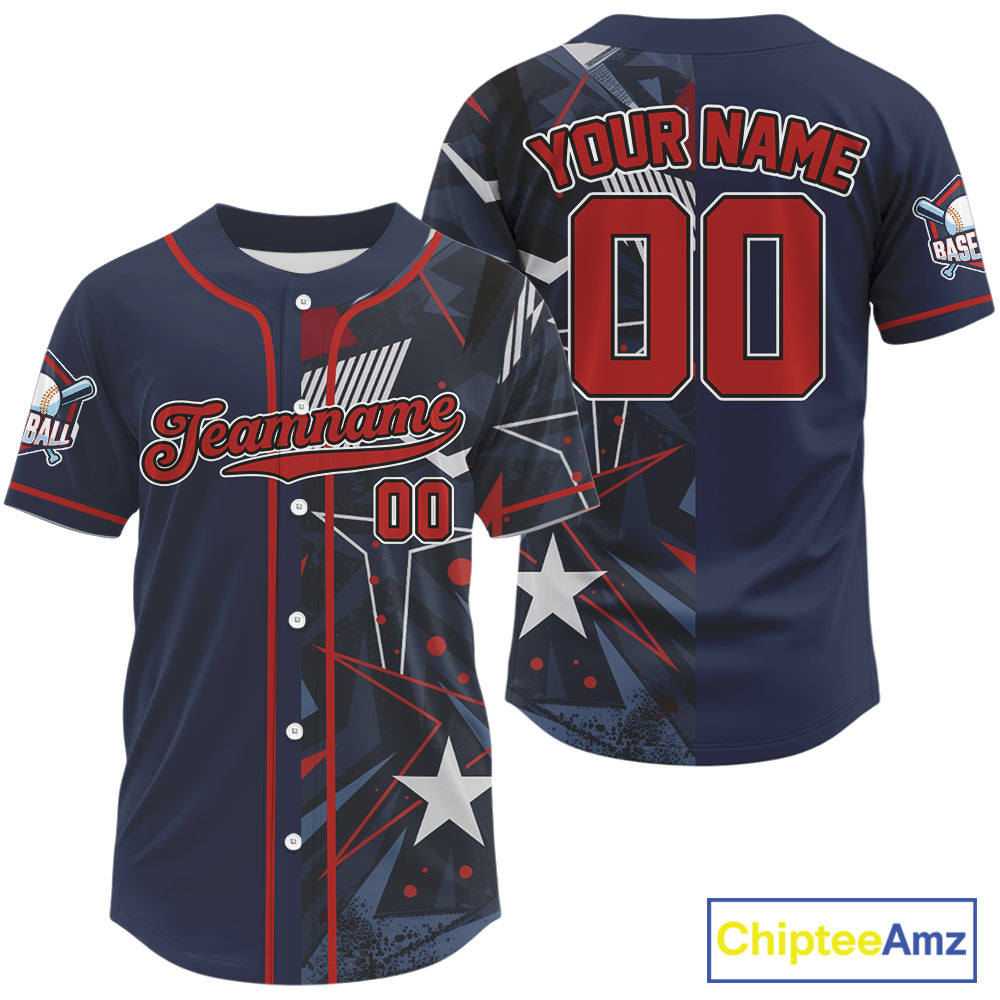 Custom Blue & Red Baseball Shirt Personalized Grunge Baseball Jerseys For Men NYN1579