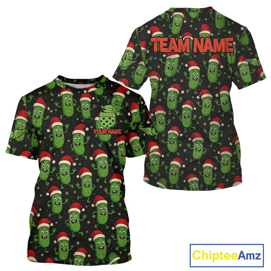 Custom Santa Hat Pickle Christmas Pickleball Men T-Shirt Xmas Funny Pickleball Jerseys NYN1583