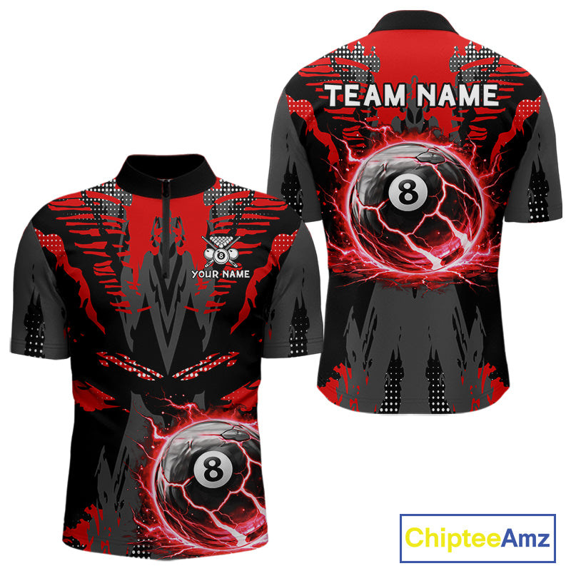 Black And Red Crack 8 Ball Pool Billiard Apparel For Men Custom Billiard Team Shirt Designs NYN2406