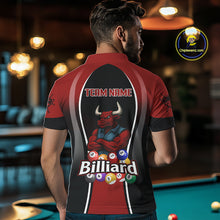 Load image into Gallery viewer, Red Funny Bull Pool Balls Men Billiard Polo &amp; 1/4-Zip Apparel Custom Billiard Shirt Designs NYN2408