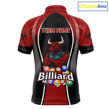 Load image into Gallery viewer, Red Funny Bull Pool Balls Men Billiard Polo &amp; 1/4-Zip Apparel Custom Billiard Shirt Designs NYN2408