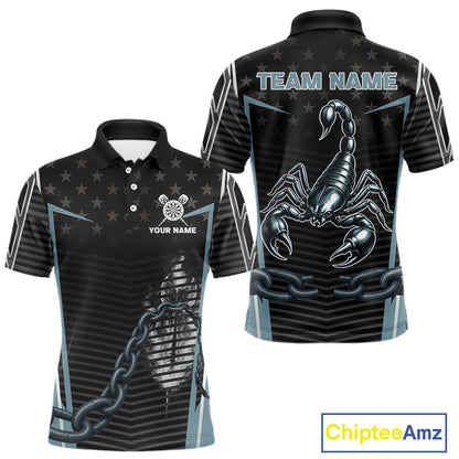 Flame Darts & Scorpion Men's Darts Shirt - Custom Name For Steel Blue Darts Jersey NYN0454