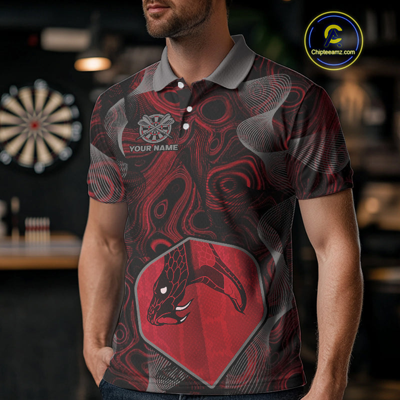 Dragon Darts Flight & Red Swirl Men's Darts Team Shirt - Custom Name For Players NYN0461