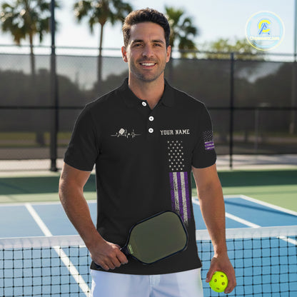 Custom Purple Grunge Skull Pickleball Ball League Jerseys For Men US Flag Pickleball Shirts NYN2151