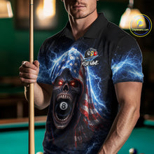 Load image into Gallery viewer, US Flag Thunder Grim Reaper 8 Ball 9 Ball Pool Men Billiard Shirt Custom Patriotic Billiard Apparel NYN2636