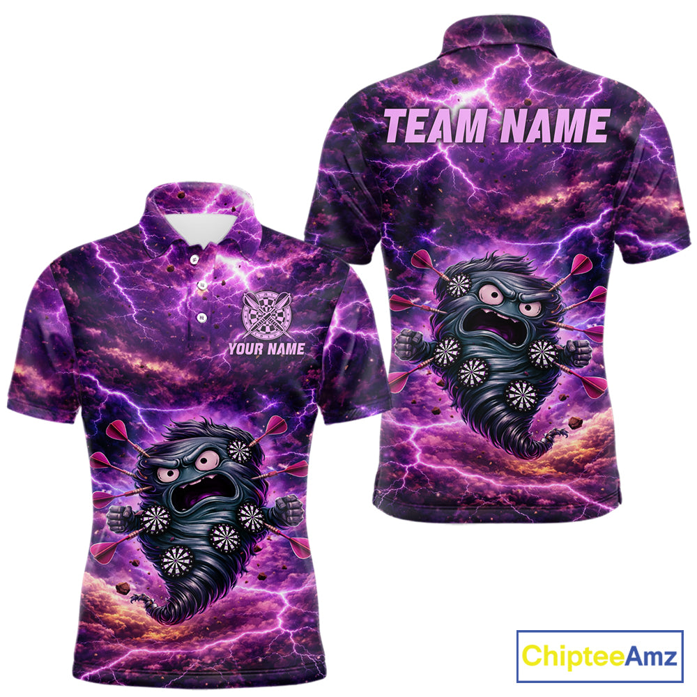 Purple Funny Scary Tornado Dartboard & Arrow Men Darts Polo Shirt Custom Dart League Shirts NYN2643
