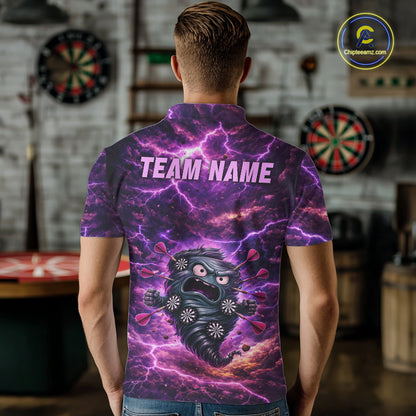 Purple Funny Scary Tornado Dartboard & Arrow Men Darts Polo Shirt Custom Dart League Shirts NYN2643