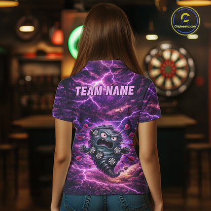 Purple Funny Scary Tornado Dartboard & Arrow Women Darts Polo Shirt Custom Dart League Shirts NYN2643