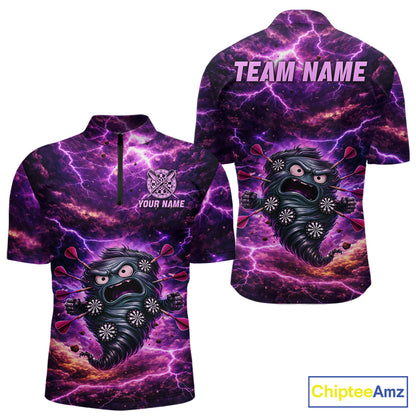 Purple Funny Scary Tornado Dartboard & Arrow Men Darts 1/4-Zip Shirt Custom Dart League Shirts NYN2643