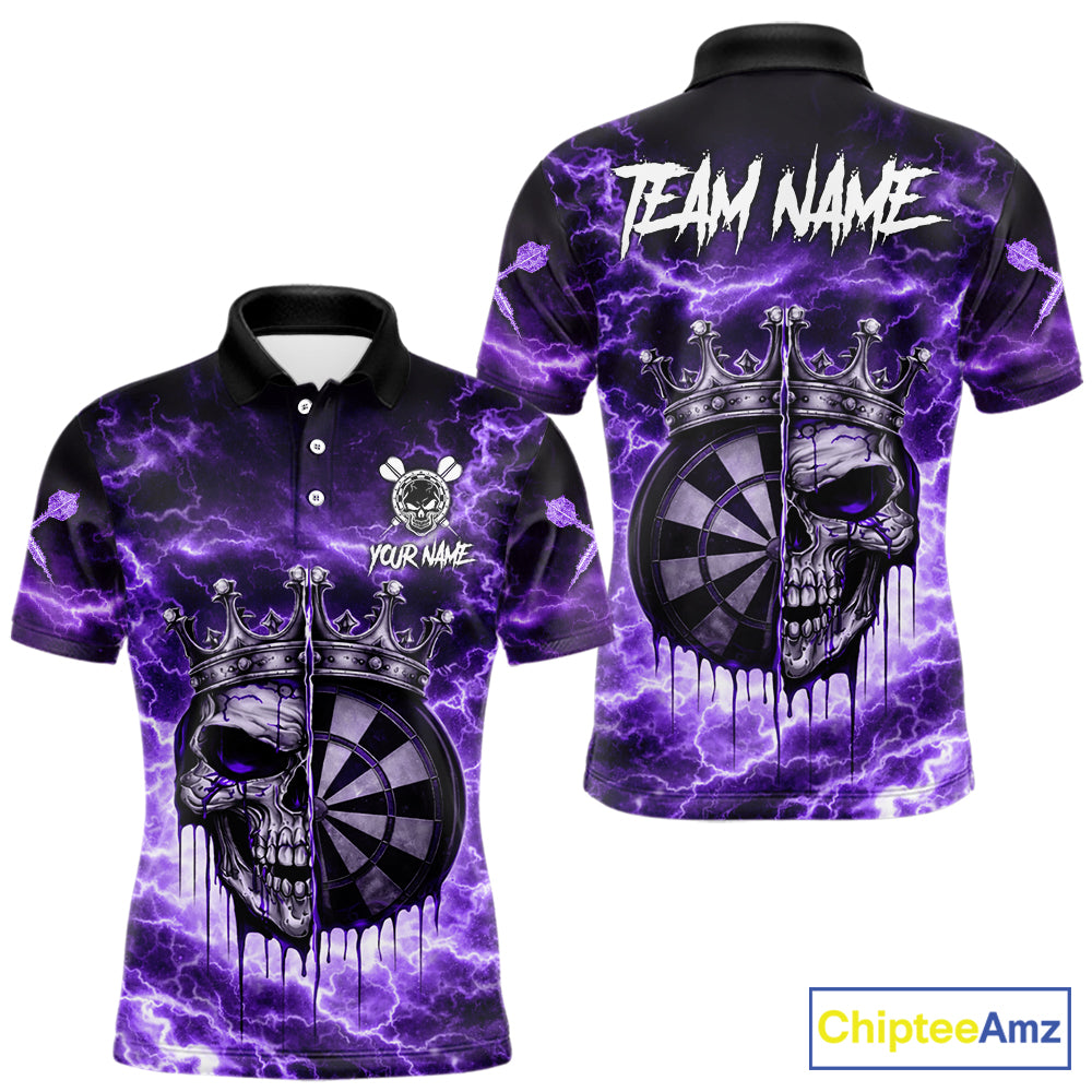 Thunder Purple Cracked Crown Skull Dartboard Men Darts Polo Shirt Custom Dart League Shirt NYN2645