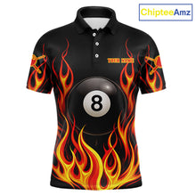 Load image into Gallery viewer, Personalized 8 Ball Fire Flame Pool Billiard Polo &amp; 1/4 Zip For Men Custom Flame Billiard Team Attire NYN3013