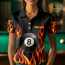 Load image into Gallery viewer, Personalized 8 Ball Fire Flame Pool Billiard Polo &amp; 1/4 Zip For Women Custom Flame Billiard Team Attire NYN3013