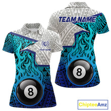 Load image into Gallery viewer, Billiards Pool Player White Blue Tribal Polo Quater-Zip Shirts For Women, Custom Billiard Team Jerseys NYN3015