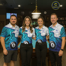 Load image into Gallery viewer, Billiards Pool Player White Blue Tribal Polo Quater-Zip Shirts For Women, Custom Billiard Team Jerseys NYN3015