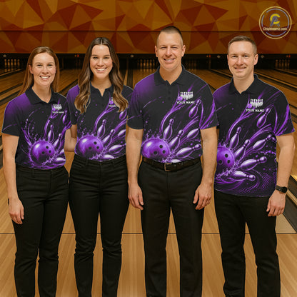 Purple Watering Bowling Ball & Pins Jerseys For Women Custom Splatter Bowling Shirt Team Attire NYN3182