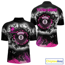Load image into Gallery viewer, Black white pink billiard 8 ball pool shirt for men butterfly grunge billiard jersey