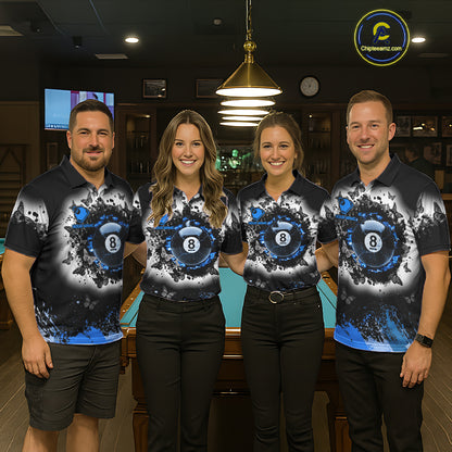 Black, White & Blue Billiard 8 Ball Pool Shirt For Women Custom Butterfly Grunge Team Billiard Jersey NYN3440