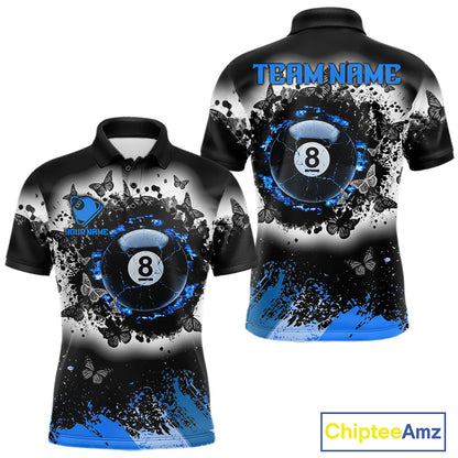 Black white blue billiard 8 ball pool shirt for men butterfly grunge billiard jersey