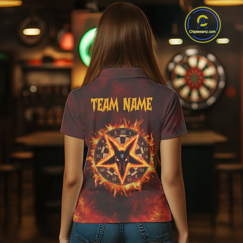 Flaming Dartboard & Wolf Custom Darts Polo Shirt For Women - Darts Team Jersey NYN0720
