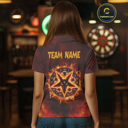 Flaming Dartboard & Wolf Custom Darts Polo Shirt For Women - Darts Team Jersey NYN0720