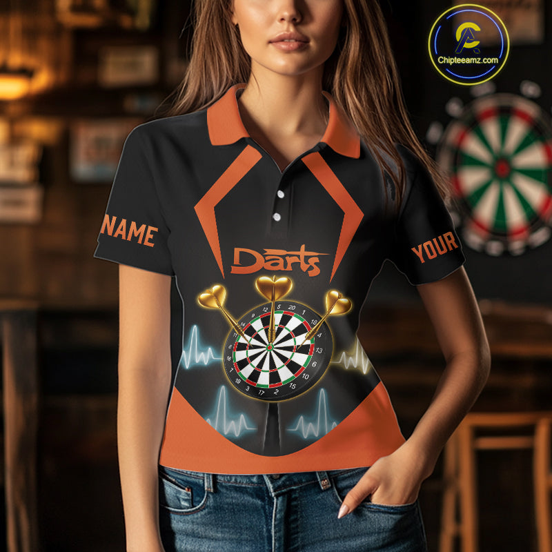 Heartbeat And Dartboard Custom Darts Polo Shirt For Women - Darts Team Jersey NYN0724