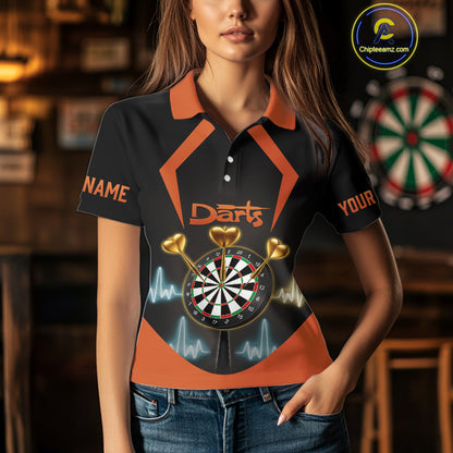 Heartbeat And Dartboard Custom Darts Polo Shirt For Women - Darts Team Jersey NYN0724