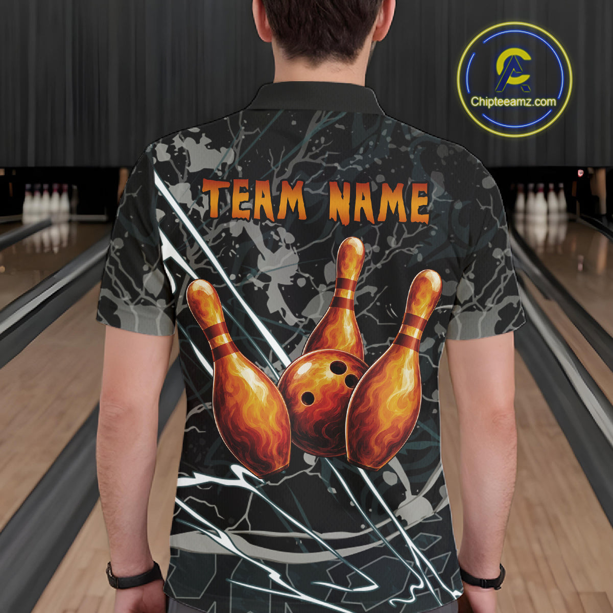 Funny Tiger Bowling Polo & 1/4-Zip Shirt For Men Custom Orange Team Bowling Tournament Jersey NYN3724