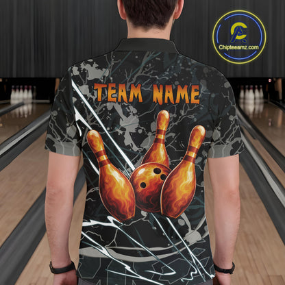 Funny Tiger Bowling Polo & 1/4-Zip Shirt For Men Custom Orange Team Bowling Tournament Jersey NYN3724