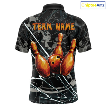 Funny Tiger Bowling Polo & 1/4-Zip Shirt For Men Custom Orange Team Bowling Tournament Jersey NYN3724