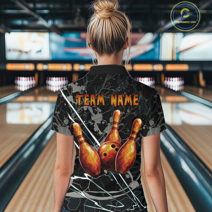 Funny Tiger Bowling Polo & 1/4-Zip Shirt For Women Custom Orange Team Bowling Tournament Jersey NYN3724