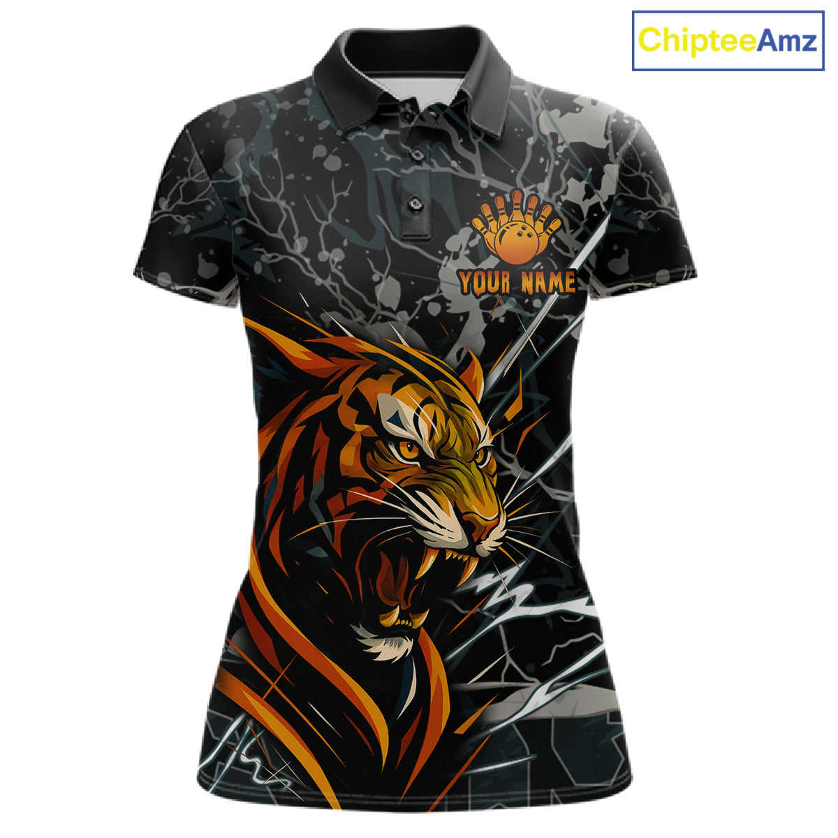 Funny Tiger Bowling Polo & 1/4-Zip Shirt For Women Custom Orange Team Bowling Tournament Jersey NYN3724