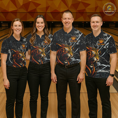 Funny Tiger Bowling Polo & 1/4-Zip Shirt For Women Custom Orange Team Bowling Tournament Jersey NYN3724