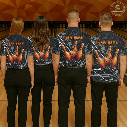 Funny Tiger Bowling Polo & 1/4-Zip Shirt For Women Custom Orange Team Bowling Tournament Jersey NYN3724